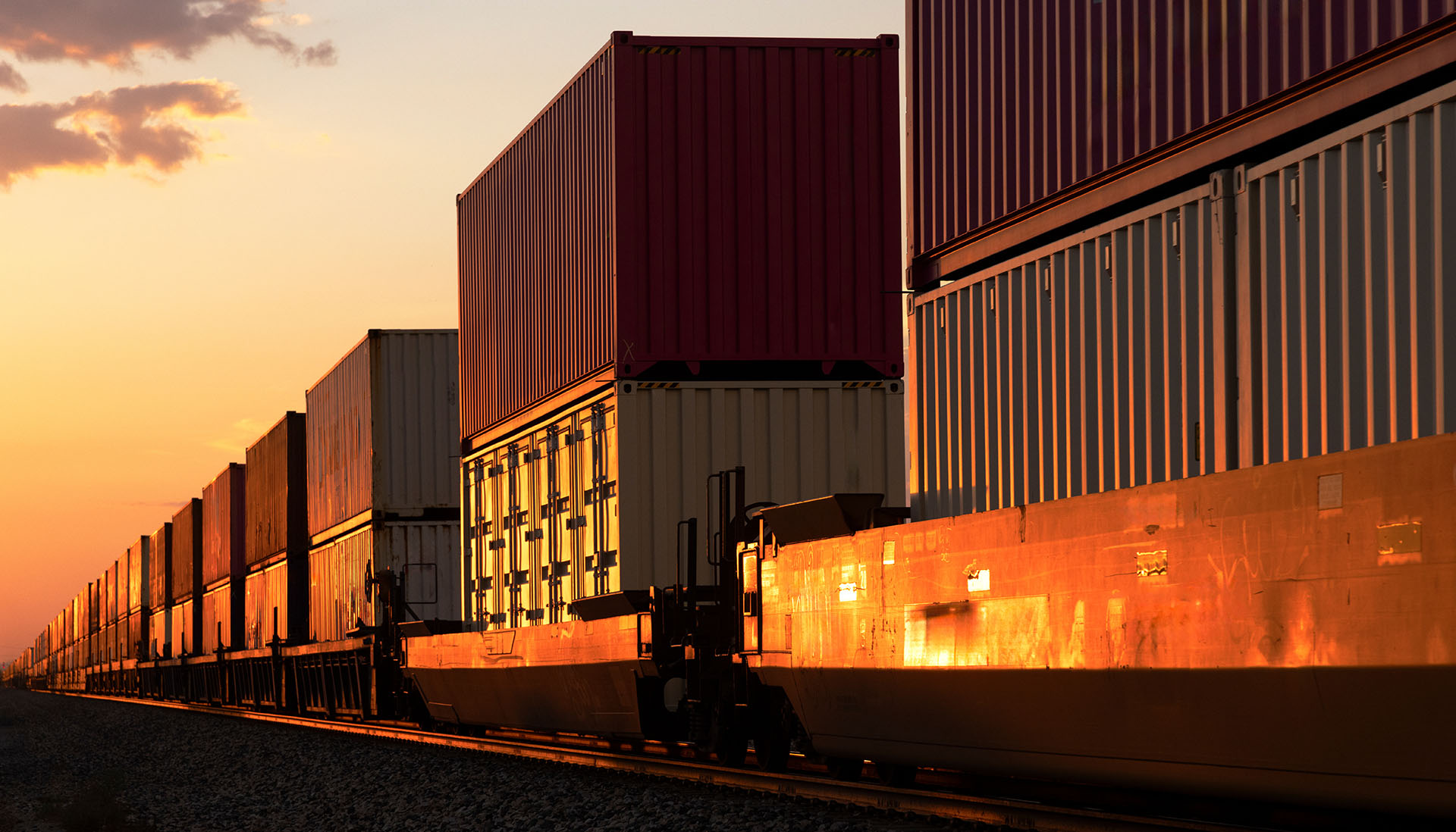 shipping containers on a passing train